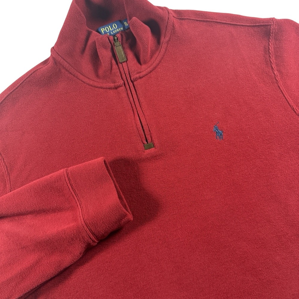 Polo Ralph Lauren Quarter‎ Zip Pullover Sweater Mens XL Red Cotton Pony Logo